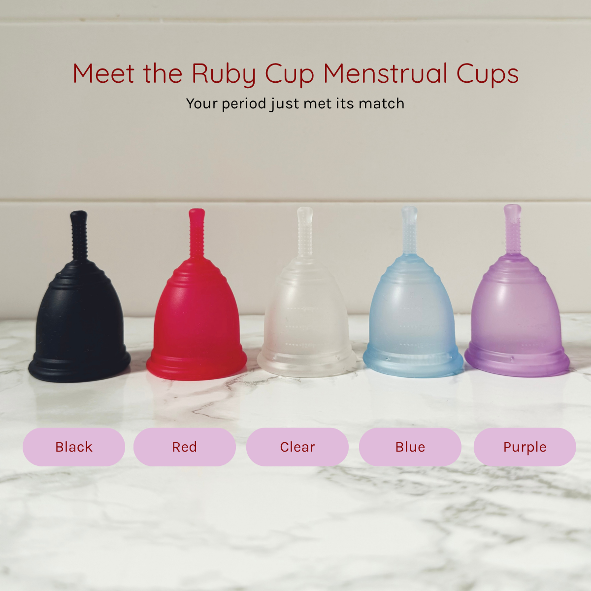 Ruby Cup menstrual cups in different colours